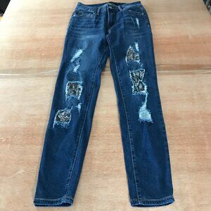 Judy Blue Skinny Fit Jeans Women 7/28 Blue Mid Rise Snake Skin Patch Distressed